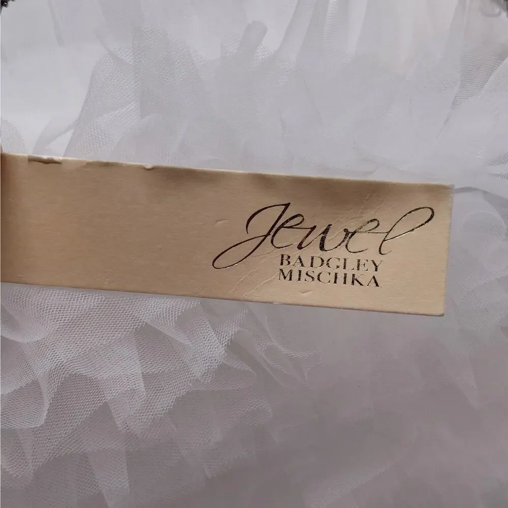 Badgley Mischka Womens Evening Bag White Tulle Rhinestone Bridal Formal Wedding